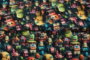 French Terry stoffen - Tricot stof - French Terry - digitaal robots - multi - 24562-11