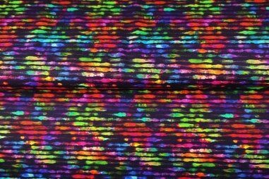 Multi - Tricot stof - French Terry - digitaal fantasie strepen - zwart multi - 24582-11