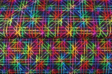 Multi kleur stoffen - Tricot stof - French Terry - digitaal laser strepen - zwart multi - 24584-11
