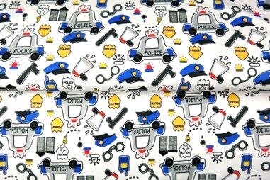 Uitverkoop - Tricot stof - French Terry - digitaal politie - gebroken wit - 24589-02