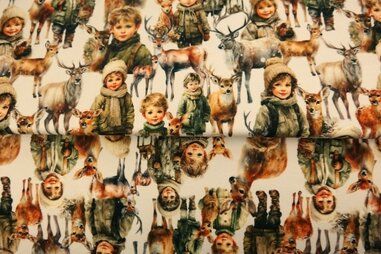 Jongens stoffen - Tricot stof - French Terry - digitaal jongetje natuur - gebroken wit - 24543-02