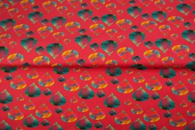 Stenzo stoffen uitverkoop - Tricot stof - French Terry - digitaal druppels - rood - 24502-12