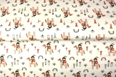 Stenzo stoffen uitverkoop - Tricot stof - digitaal kinderprint - gebroken wit - 24211-02