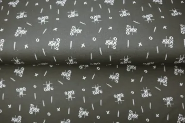 Uitverkoop - Tricot stof - digitaal kinderprint - donkergrijs - 24213-16