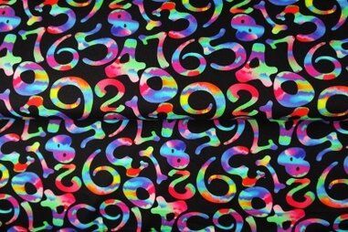 Zwarte stoffen - Tricot stof - digitaal cijfers - zwart - 24201-15