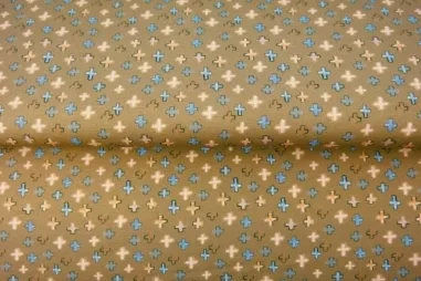 Stenzo stoffen uitverkoop - Tricot stof - digitaal plusjes - lichtbruin - 24223-33