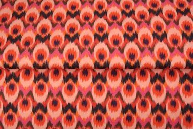 Stenzo stoffen uitverkoop - Tricot stof - digitaal retro - roze multi - 24918-11