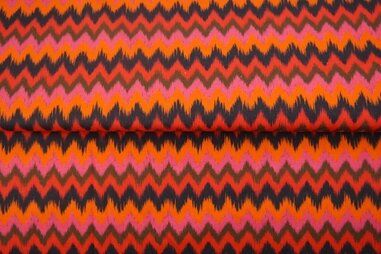 Multi kleur stoffen - Tricot stof - digitaal gestreept zig zag - roze oranje multi - 24919-12