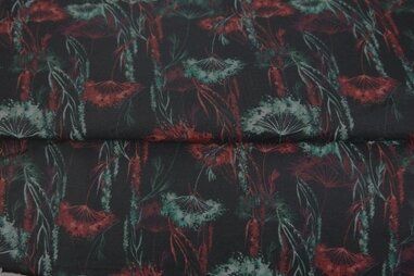 Zwart - Tricot stof - digitaal bloemen - zwart rood - 24938-99
