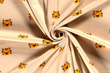 275gr/M² - Joggingstof - alpenfleece - tijgers - beige - 20470-052