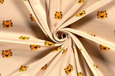 Uitverkoop - Joggingstof - alpenfleece - tijgers - beige - 20470-052