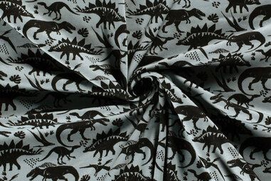 275gr/M² - Joggingstof - alpenfleece - dinosaurussen - staalblauw - 20474-007