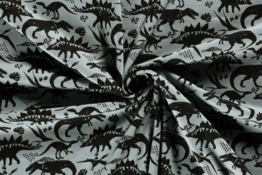 Dino stoffen - Joggingstof - alpenfleece - dinosaurussen - staalblauw - 20474-007