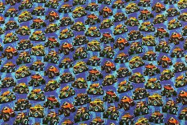 Stenzo stoffen uitverkoop - Tricot stof - French Terry - digitaal monstertrucks - kobalt - 24509-09