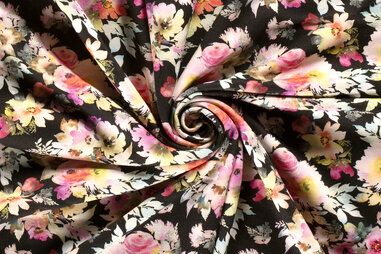 Joggingstoff - Jogging - Blumen - schwarz- 20506-069