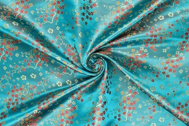 Turquoise - Polyamide stof - brocade - bloemetjes - turquoise - 90071-670