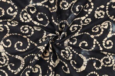 Zwarte stoffen - Katoen stof - batik - fantasie - zwart -3520-001