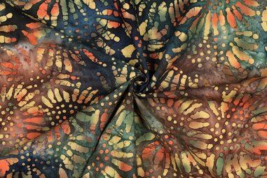 Jumpsuit stoffen - Katoen stof - batik - fantasie - groen multi - 3521-001