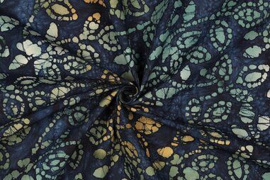Jumpsuit stoffen - Katoen stof - batik - bladeren - navy - 3525-001