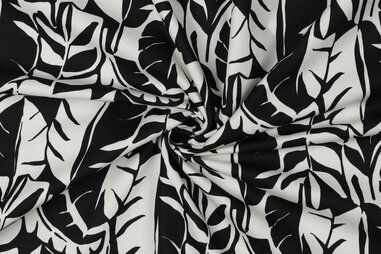 Kussen stoffen - Canvas stof - abstract bladeren - zwart wit - 4064-001