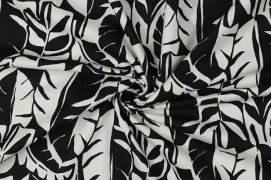 Witte stoffen - Canvas stof - abstract bladeren - zwart wit - 4064-001