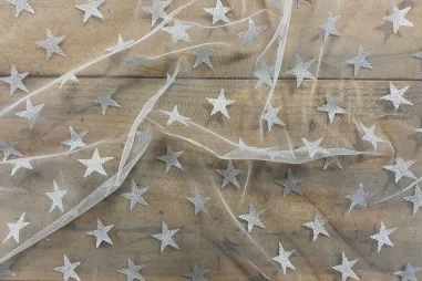 2025 - Tule stof - glitter sterren - zilver - 3033-70
