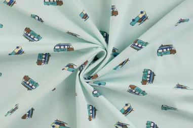 Baby blauw - Tricot stof - surf-busjes - mint - 10339-910