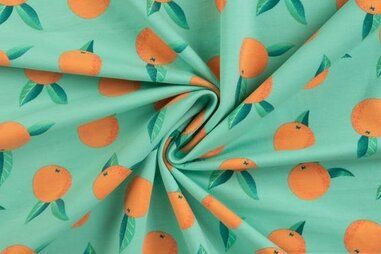 Mintgroen - Tricot stof - French Terry - sinaasappels - donker mintgroen - 20078-230