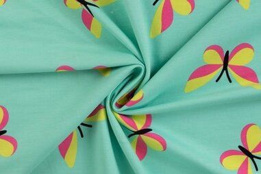 Vlinder motief - Tricot stof - French Terry - vlinders - donker mintgroen - 20087-230