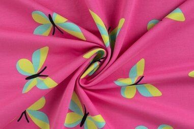 Vlinder motief - Tricot stof - French Terry - vlinders - fuchsia - 20087-170