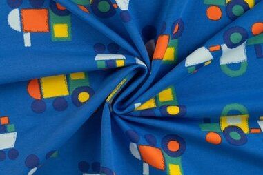 Kobalt blauw - Tricot stof - French Terry - voertuigen - kobaltblauw- 20090-970