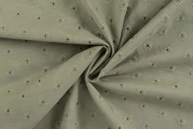 Kaki groene stoffen - Broderie stof - cutie embroidery bloemen - kaki - 48062-270