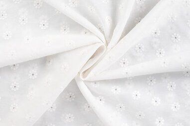 Laagjes kleding stoffen - Broderie stof - cutie embroidery bloemen - gebroken wit - 48062-510