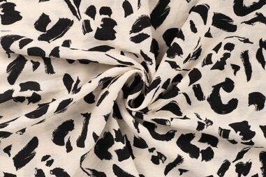Panterprint stoffen - Viscose stof - panterprint - ecru zwart - 12006-510