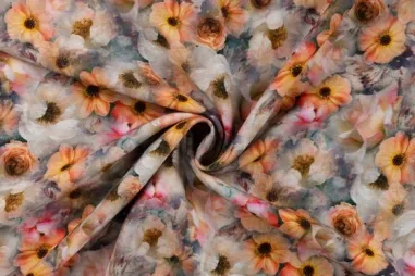 Bloemen motief stoffen - Linnen stof - bloemen - naturel multi - 18004-520