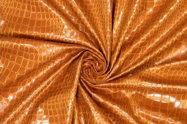 95% Polyester, 5% Elastan - Kunstleder - Schlangendruck - cognac/orange - 416058-40