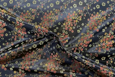 Gladde stoffen - Polyamide stof - brocade - bloemetjes - zwart - 90071-999