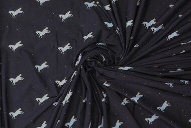 Polytex stoffen - Tricot stof - paarden - donkergrijs-blauw - 440045-41