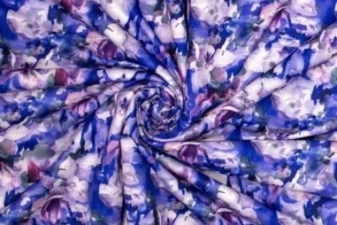 Uitverkoop - Polyester stof - digitaal bloemen - blauwpaars - 923027-31