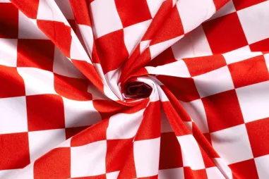 Kerststof - katoen poplin - folie kerstballen - rood - 22701-015 - Texture - ruiten - rood wit - 20812-015