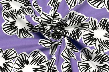 katoenen stoffen bloemen - Baumwolle - Satin - Stretch - geblümt - lila - 23115-044