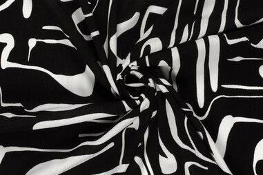 Witte stoffen - Viscose stof - borken crepe - abstract - zwart - 23145-069