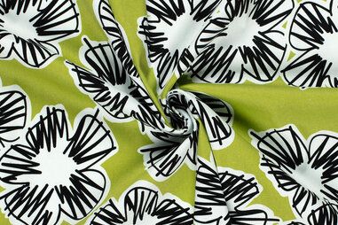 katoenen stoffen bloemen - Baumwolle - Satin - Stretch - geblümt - lime - 23115-023