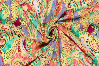 Lichtgele stoffen - Polyester stof - bubble - paisley - licht geel multi - 23038-033