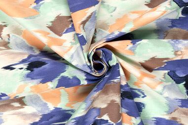 74% viscose, 22% polyamide, 4% elastan stoffen - Stretch stof - bengaline - fantasie - zalm - 23066-037