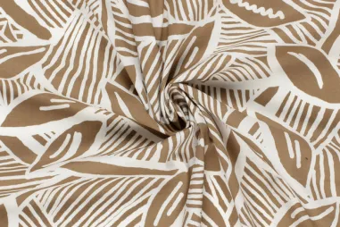 97% Baumwolle, 3% Elastan - Stretchstoff - Baumwollsatin - abstrakte Blätter - braun - 23161-054