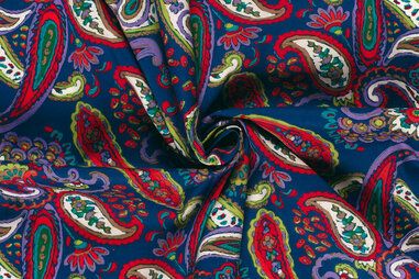 Luchtige zomerbroek - Stretchstoff - Baumwollsatin - Paisley - kobalt - 23169-005