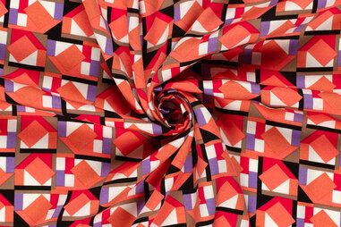 Luchtige zomerbroek - Viscose stof - satijn - abstract - koraal - 23094-038