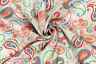 Bamboe - Bamboe stof - poplin - paisley - beige multi - 23193-052