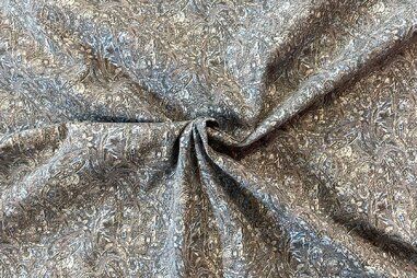65% polyester, 35% katoen stoffen - Katoen-polyester stof - fantasie bloemen - blauwgrijs - JT608